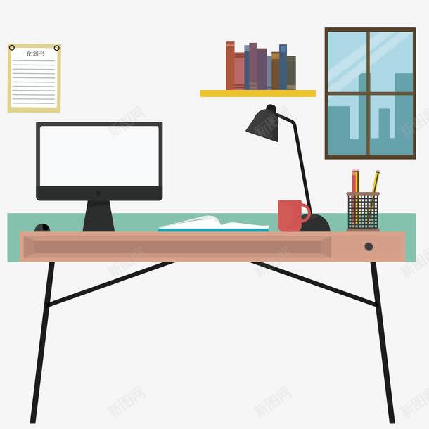 电脑台灯笔筒商务素材 免抠PNG设计元素免费下载